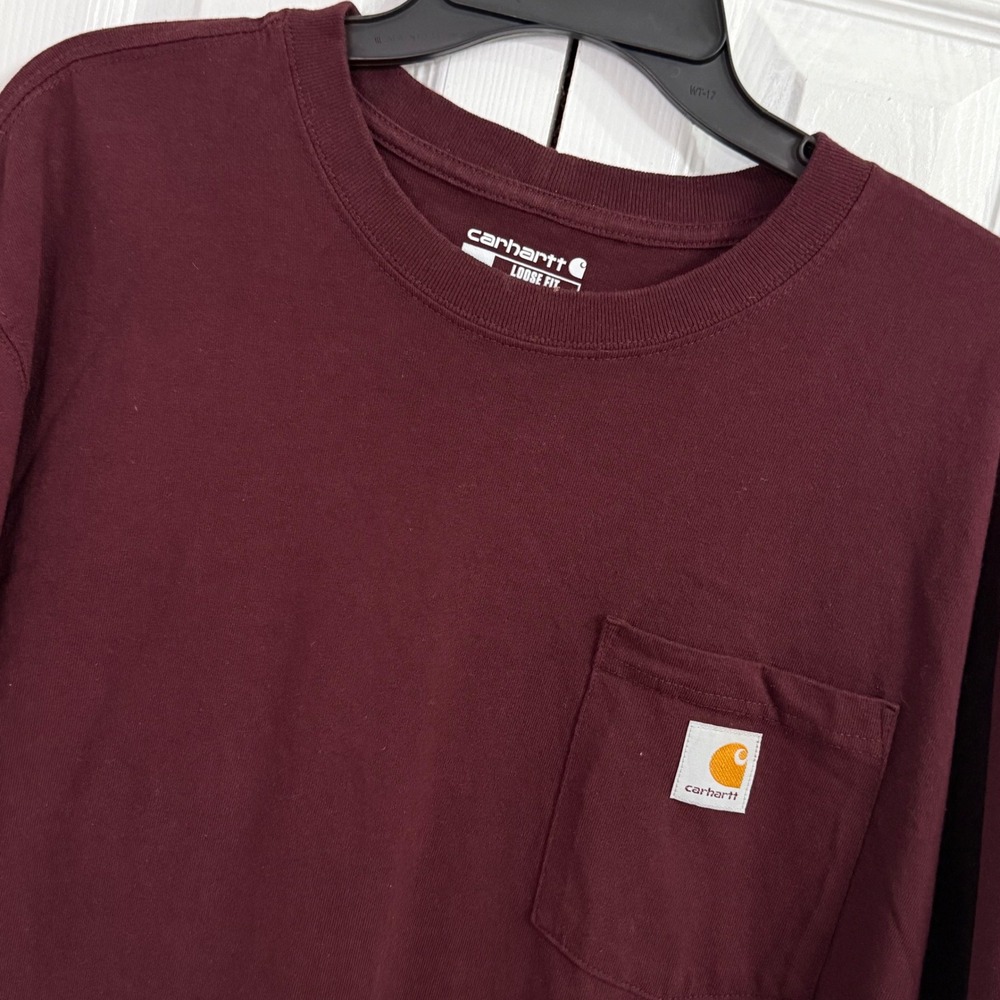 ✨Carhartt Workwear Pocket T-Shirt Loose Fit Long Sleeve Burgundy Lg heavyweights